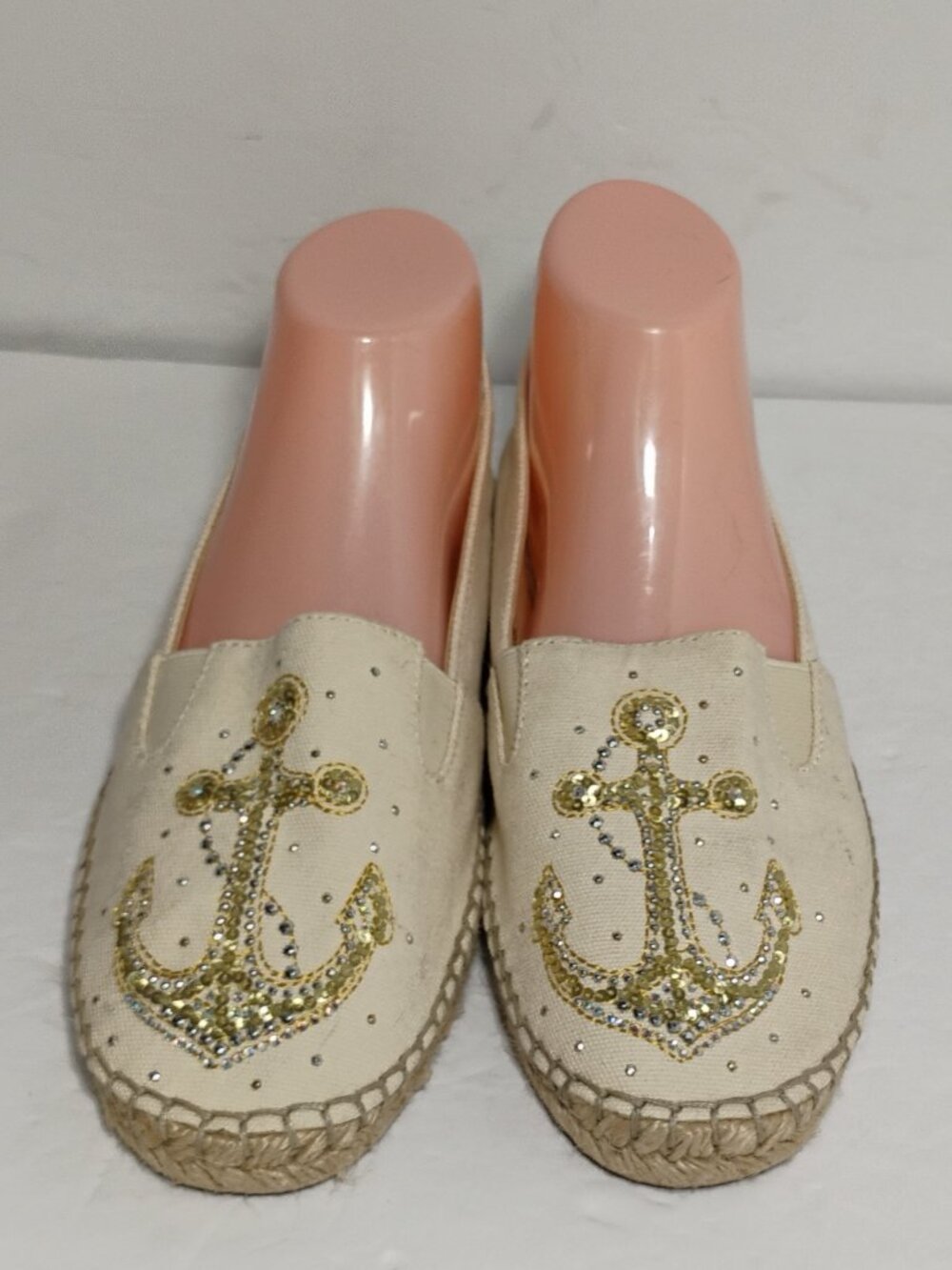 NEW Quacker Factory Womens 8.5 Espadrilles Canvas Shoes Ivory Sequin Anchor